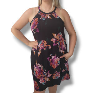Rachel Zoe mini Dress XS black pink tropical floral print w/ Pockets & bra NWT
